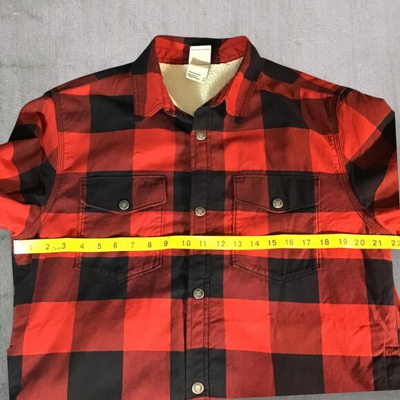 The North Face Sherpa Lined Shirt Jacket Men’s M Red Black Flannel Snap Front - Picture 4 of 10